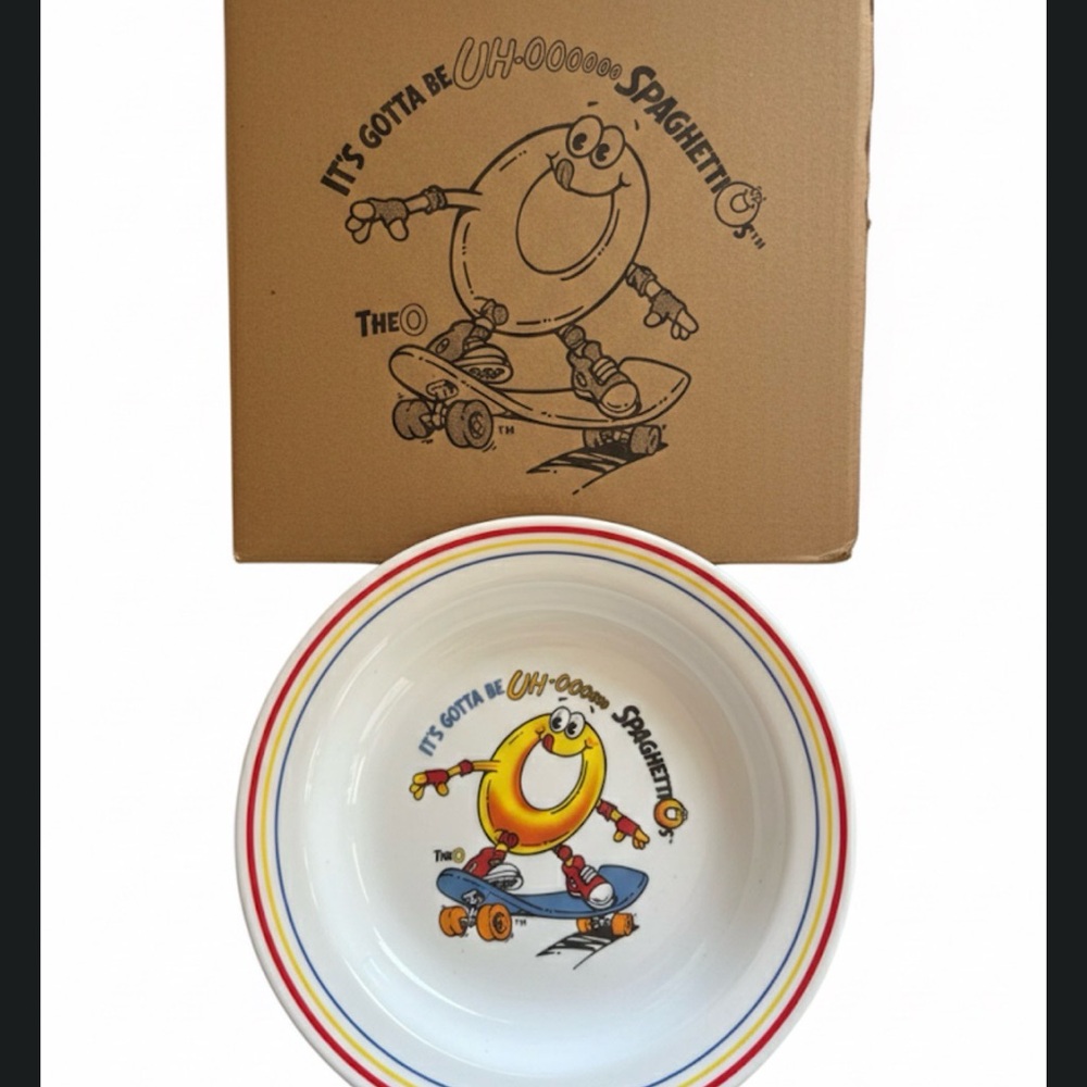 Vintage 90's Corning Corelle Spaghettios Skate Board Bowl Red Yellow Blue 8 1/2”